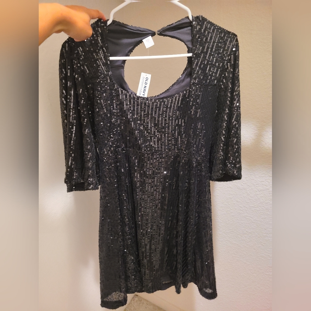 Black Sequin Dress with Open Back